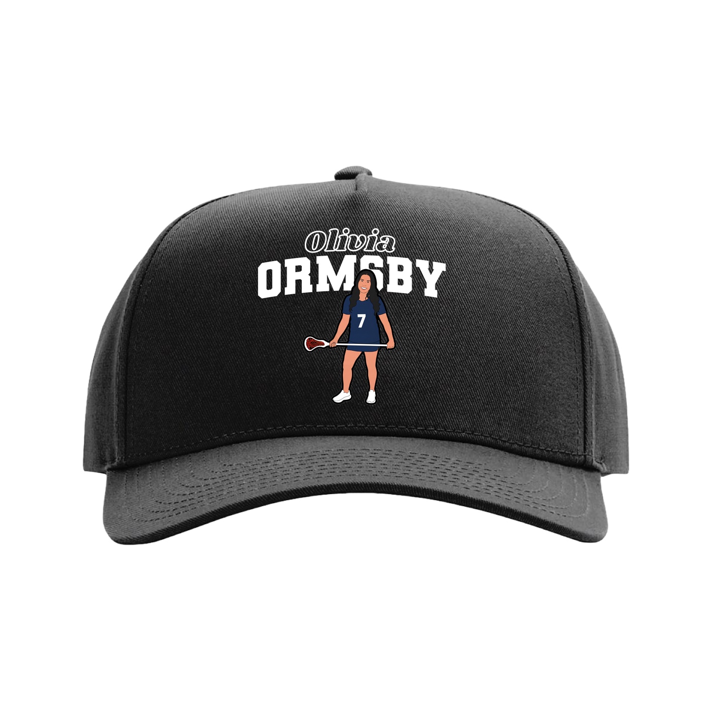 Full Fabric Five-Panel Champ Cap — Name Arch in Black