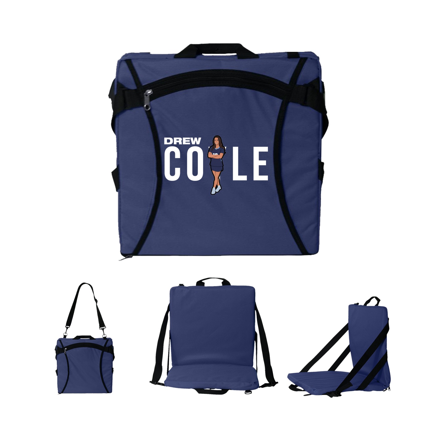 Folding Stadium Seat — Player Name in Navy