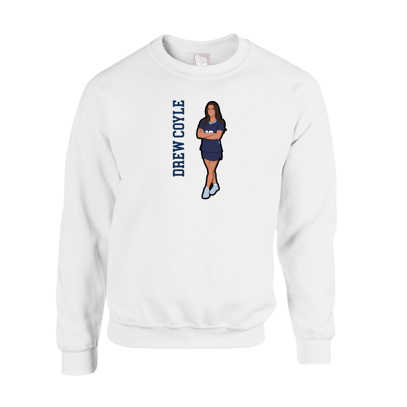 Fleece Crew — Name Vertical in White