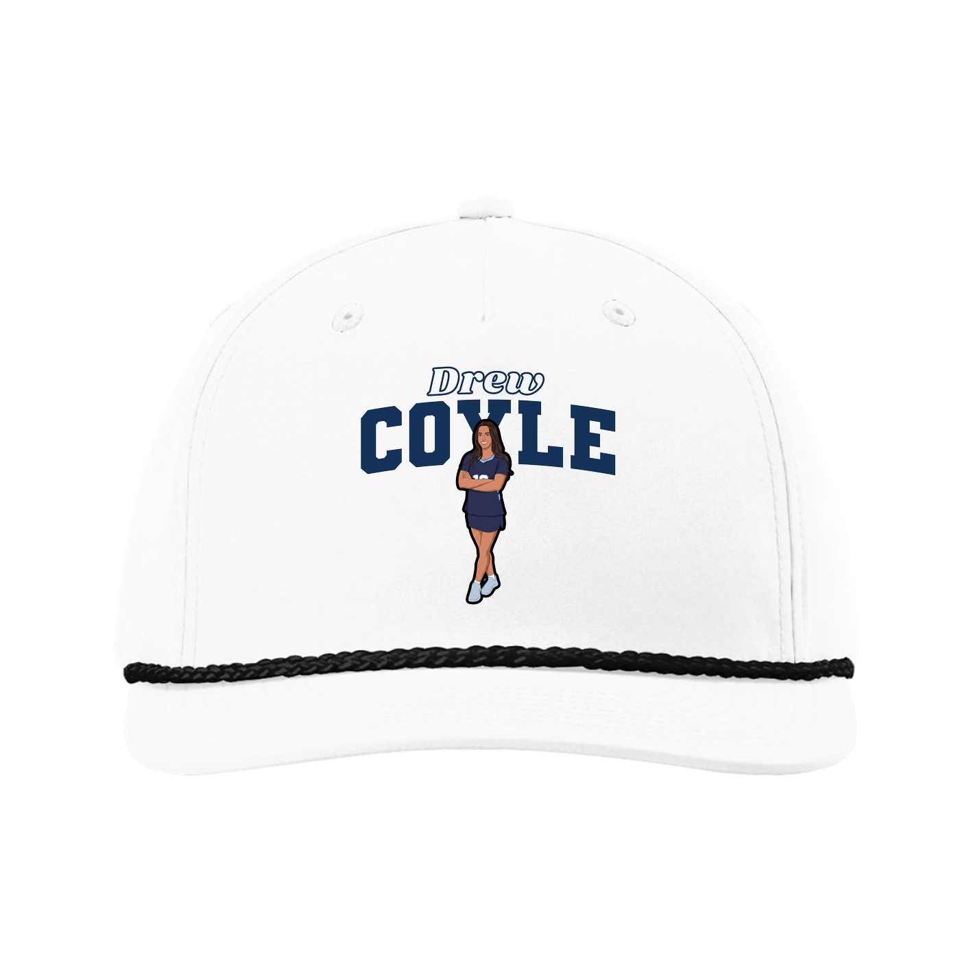 Five-Panel Classic Rope Cap — Name Arch in White
