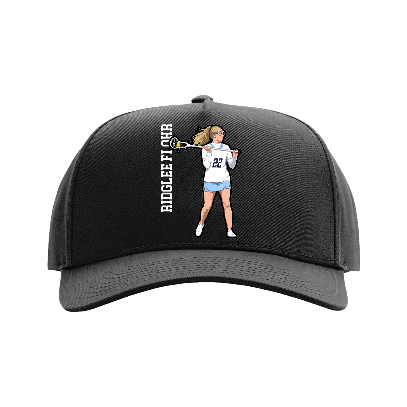 Full Fabric Five-Panel Champ Cap — Name Vertical in Black