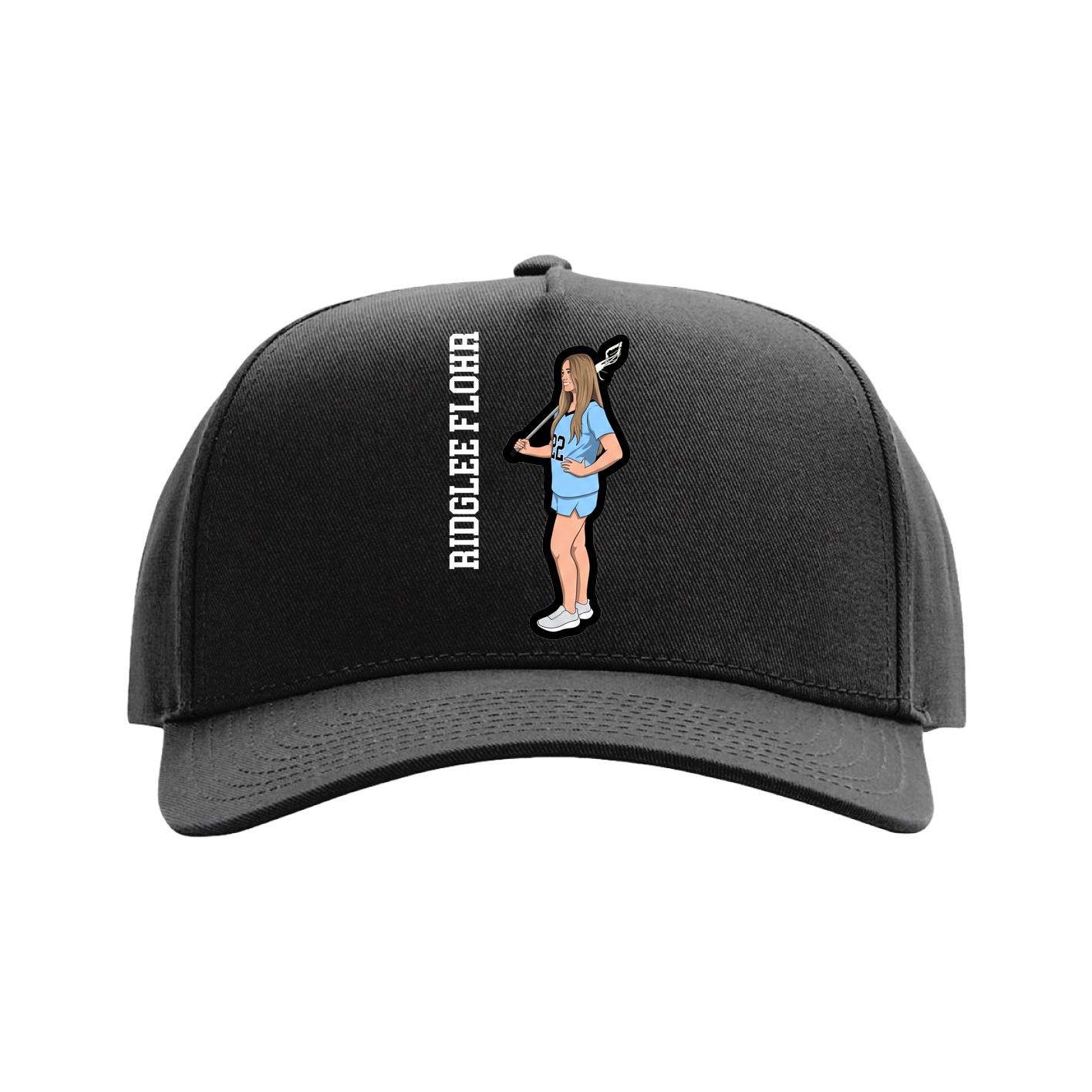 Full Fabric Five-Panel Champ Cap — Name Vertical in Black