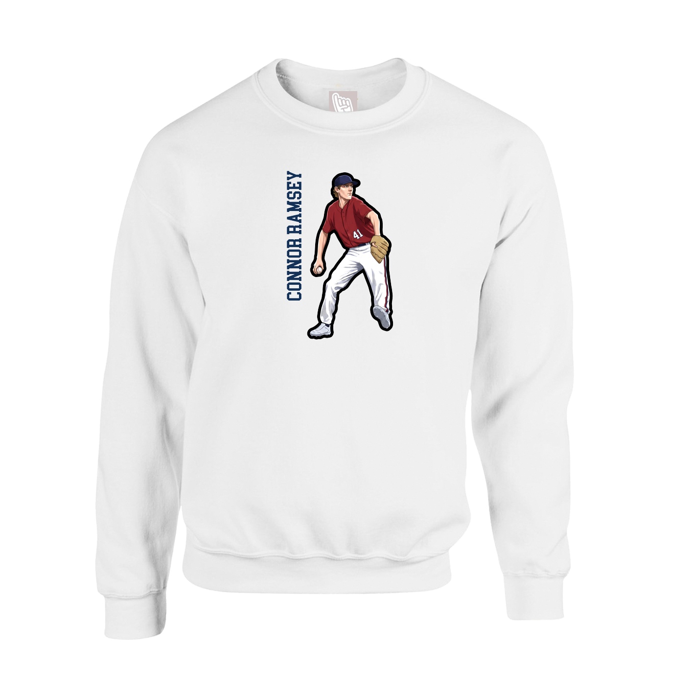 Fleece Crew — Name Vertical in White