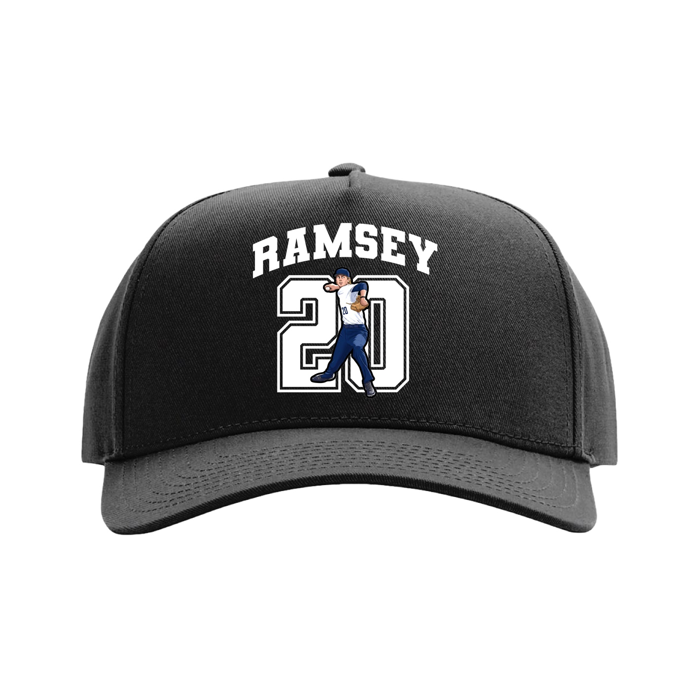 Full Fabric Five-Panel Champ Cap — Number in Black