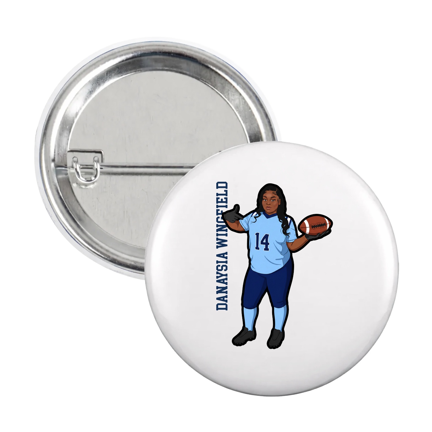 Game Day Button — Name Vertical in White