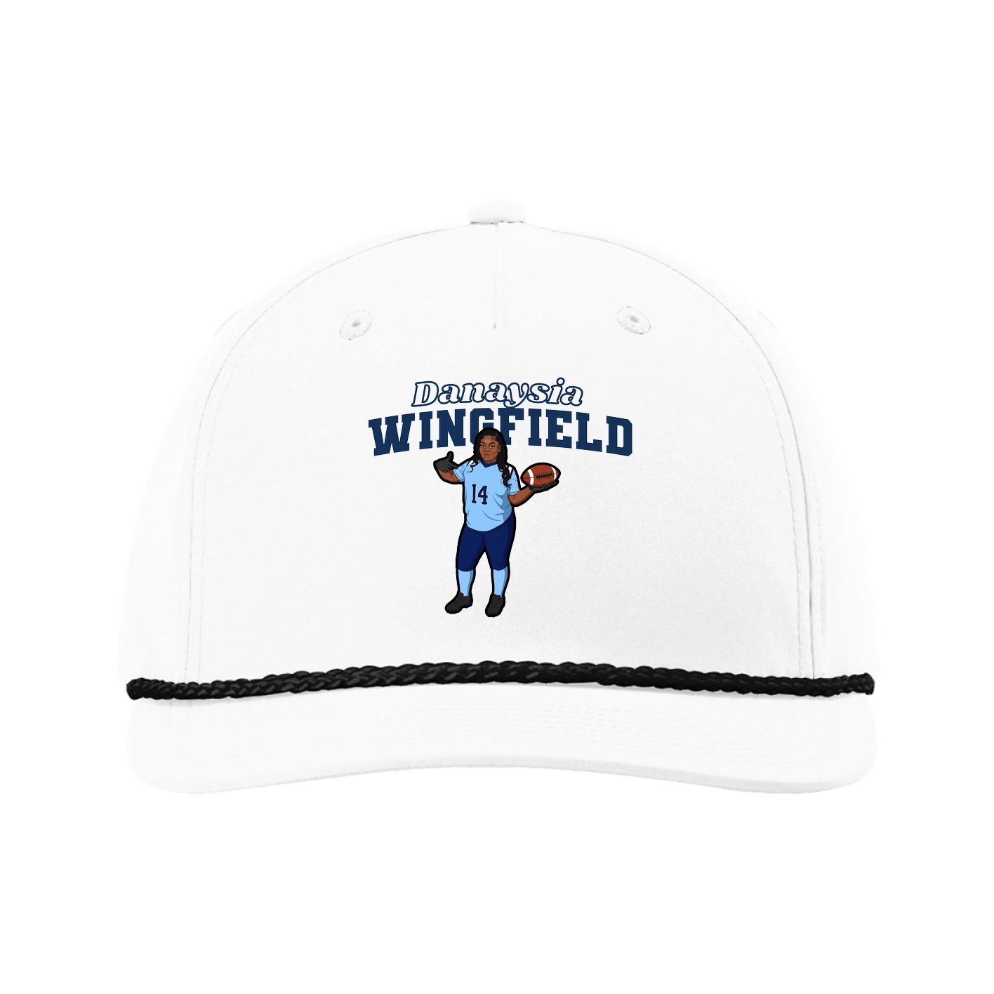 Five-Panel Classic Rope Cap — Name Arch in White