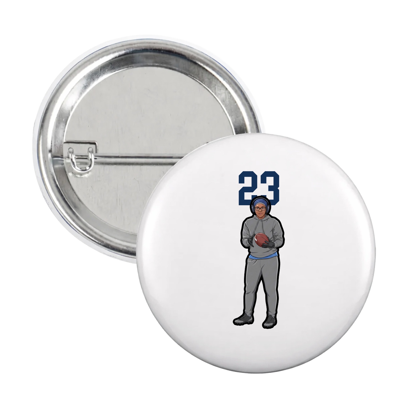 Game Day Button — Number Top in White
