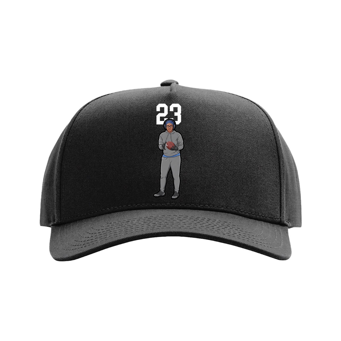 Full Fabric Five-Panel Champ Cap — Number Top in Black