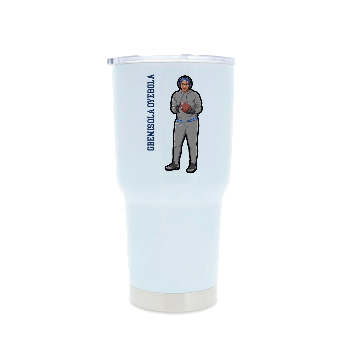 30oz Stainless Steel Tumbler — Name Vertical in White