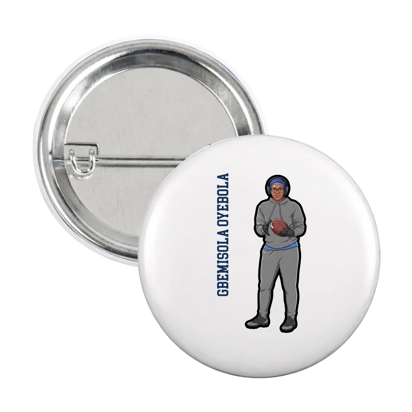Game Day Button — Name Vertical in White