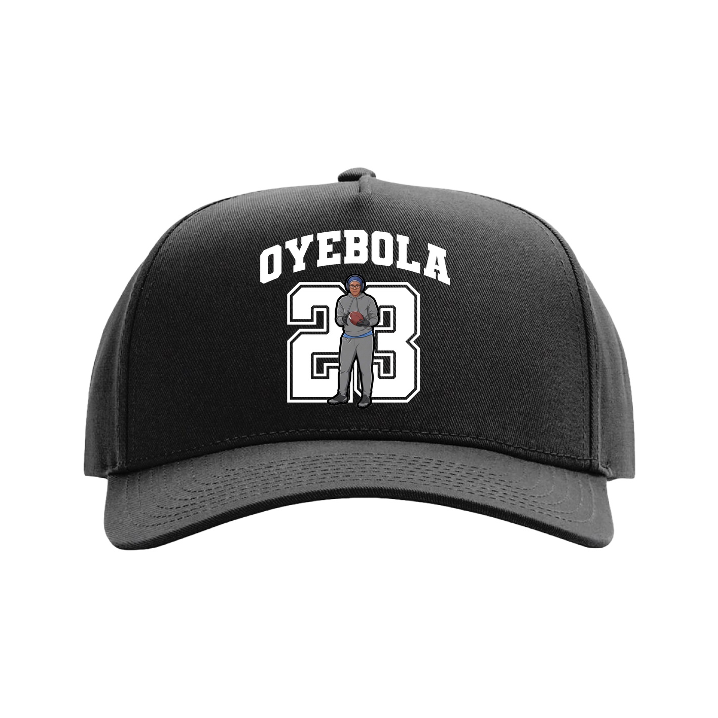 Full Fabric Five-Panel Champ Cap — Number in Black