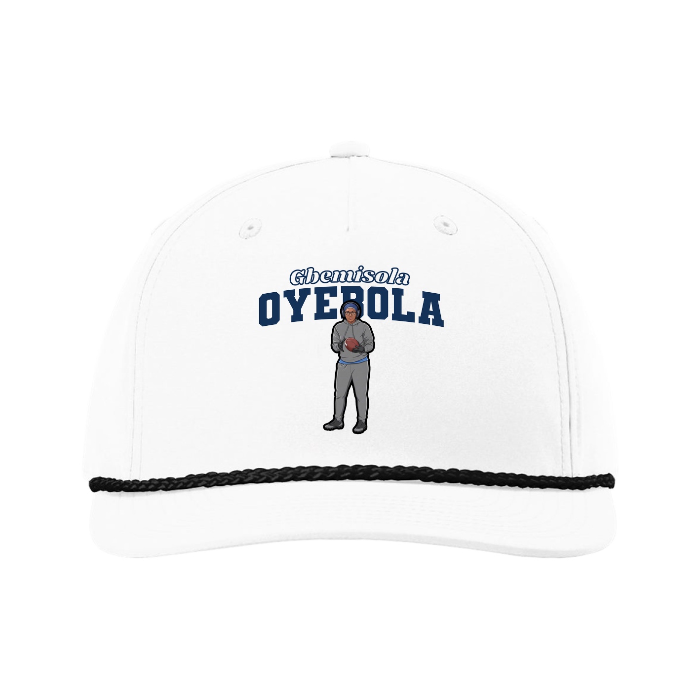 Five-Panel Classic Rope Cap — Name Arch in White