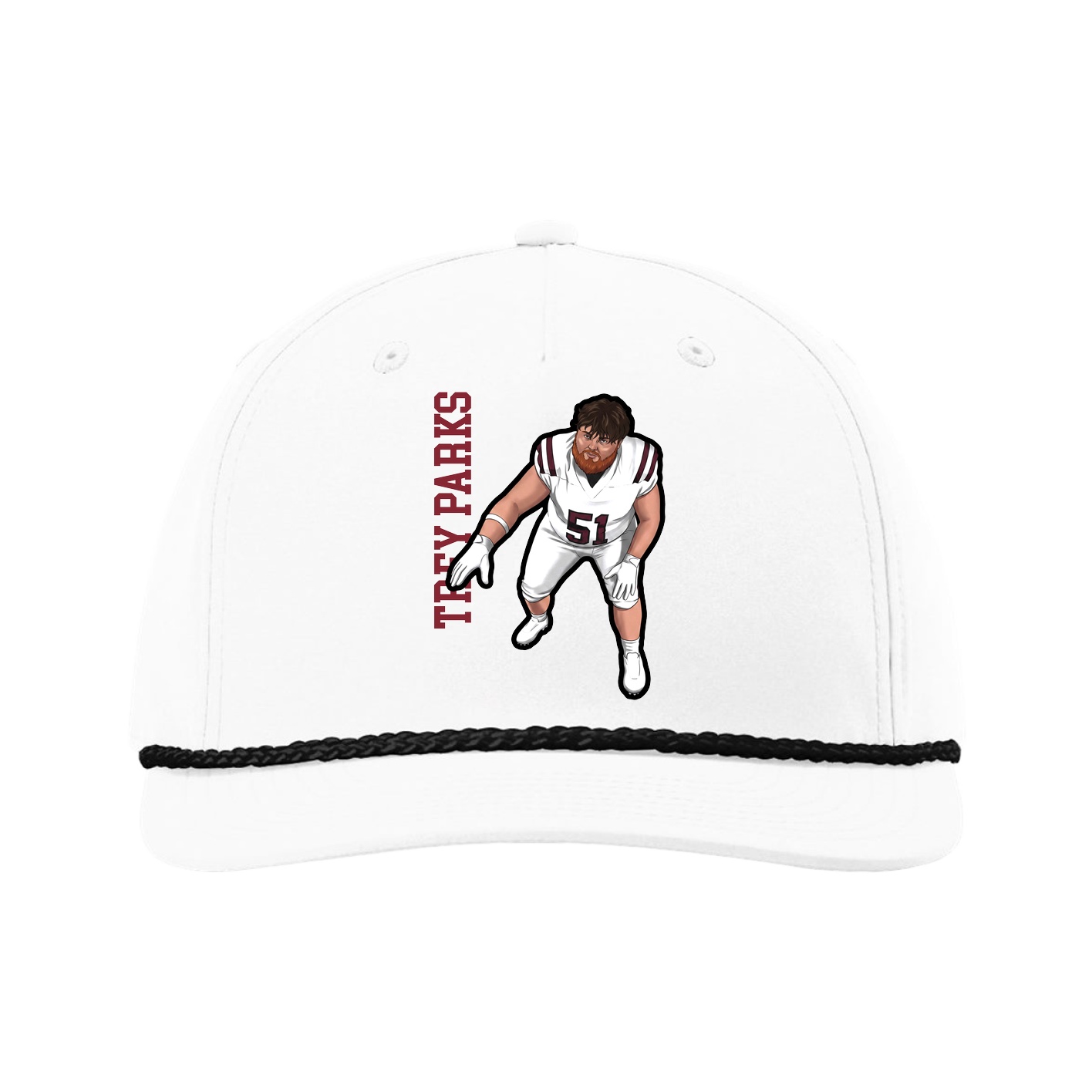 Five-Panel Classic Rope Cap — Name Vertical in White