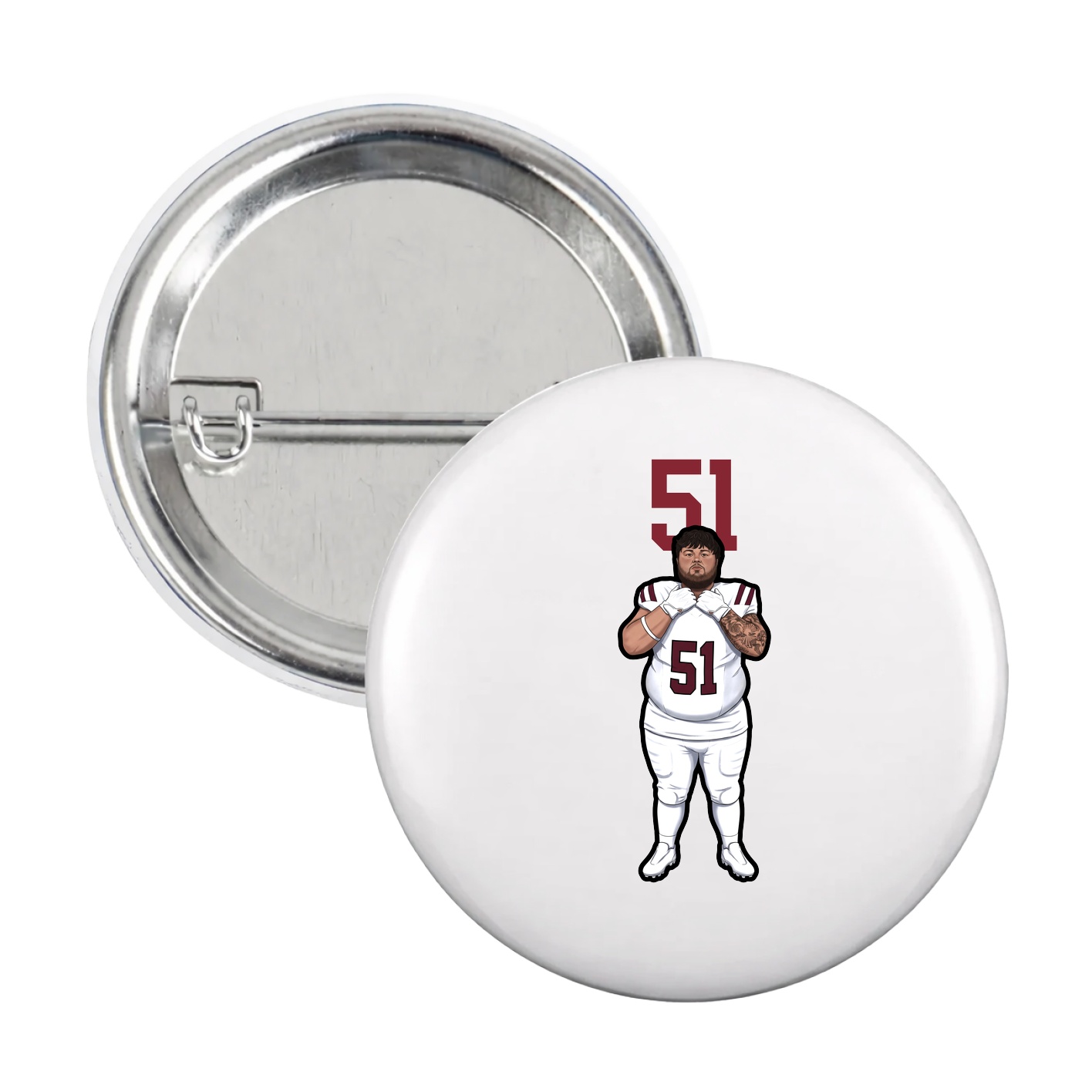 Game Day Button — Number Top in White