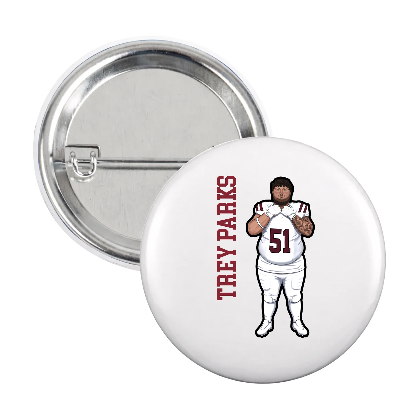 Game Day Button — Name Vertical in White