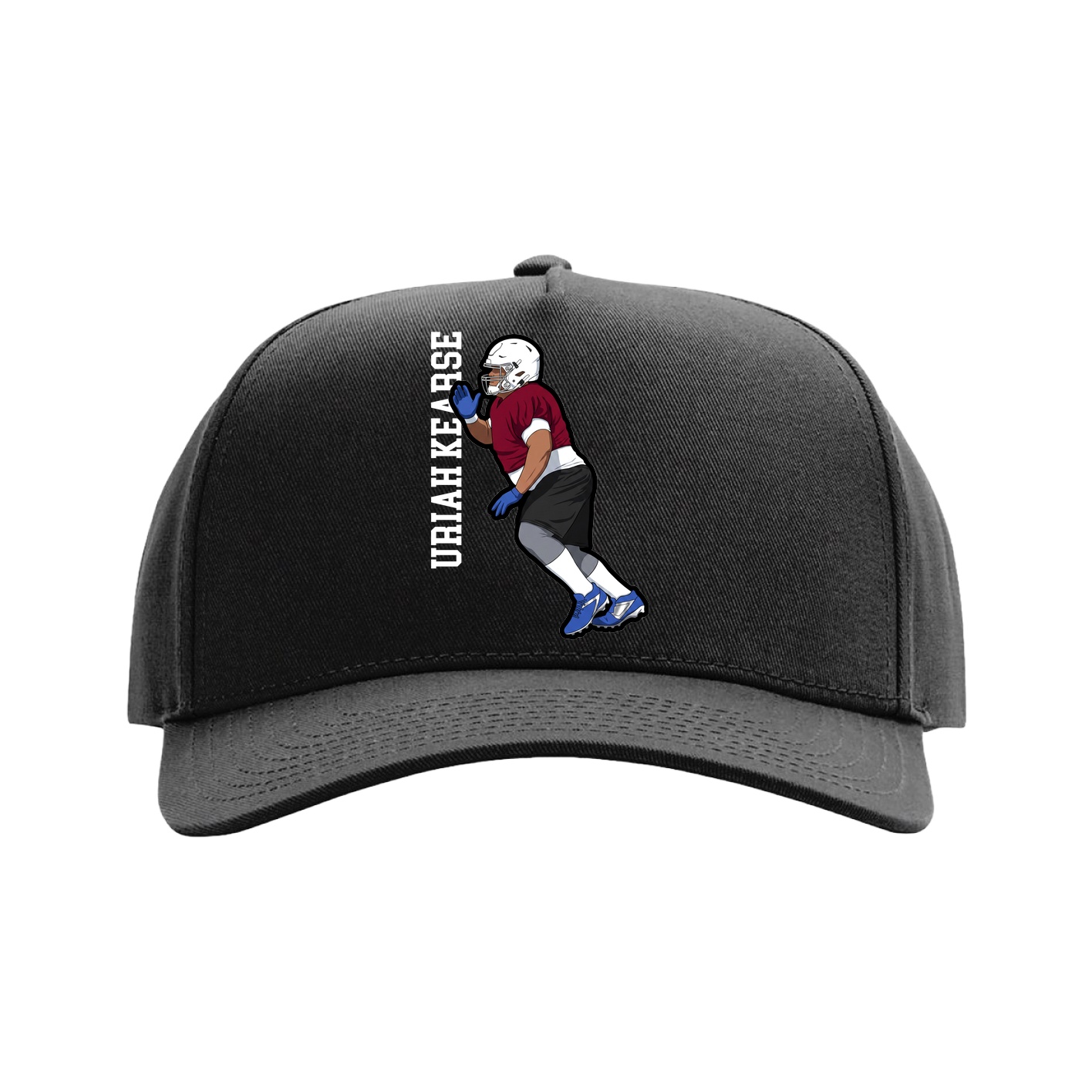 Full Fabric Five-Panel Champ Cap — Name Vertical in Black