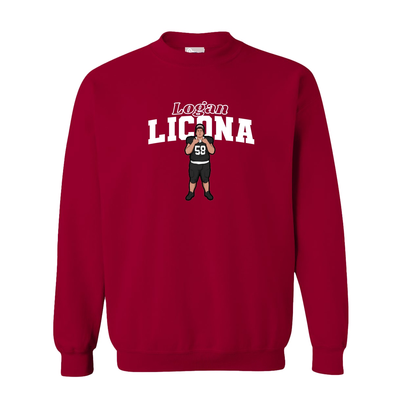 Fleece Crew — Name Arch in Cardinal