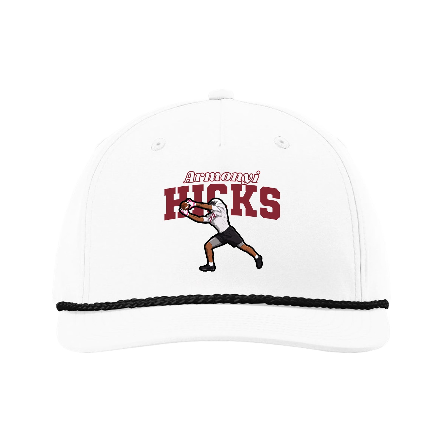 Five-Panel Classic Rope Cap — Name Arch in White