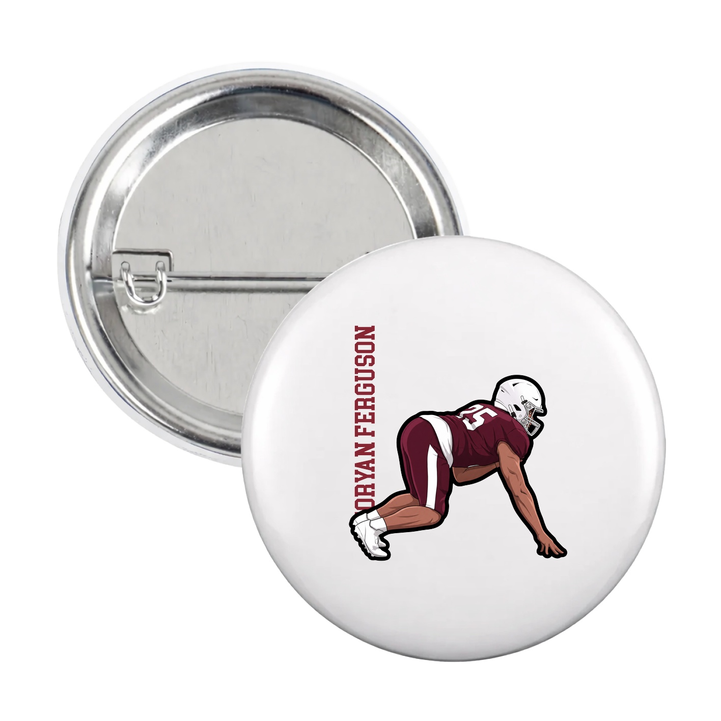 Game Day Button — Name Vertical in White