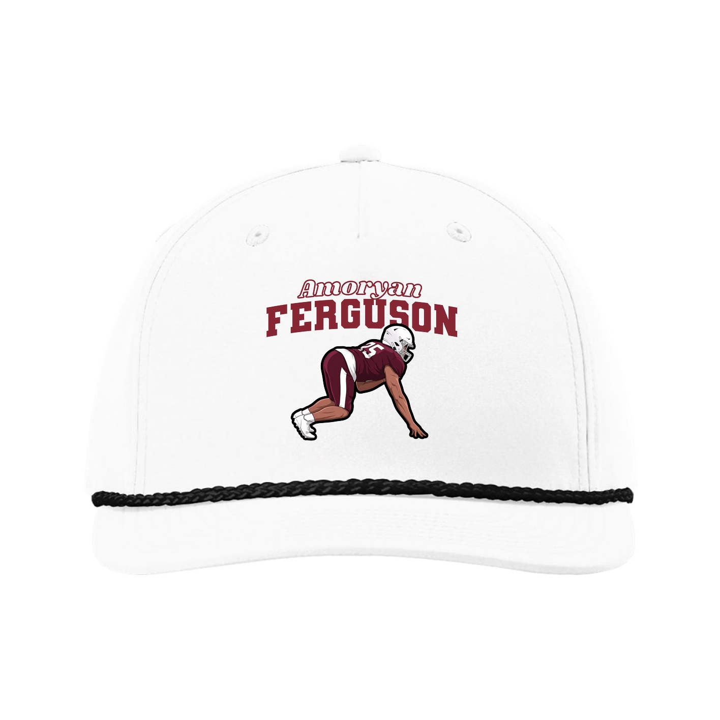 Five-Panel Classic Rope Cap — Name Arch in White
