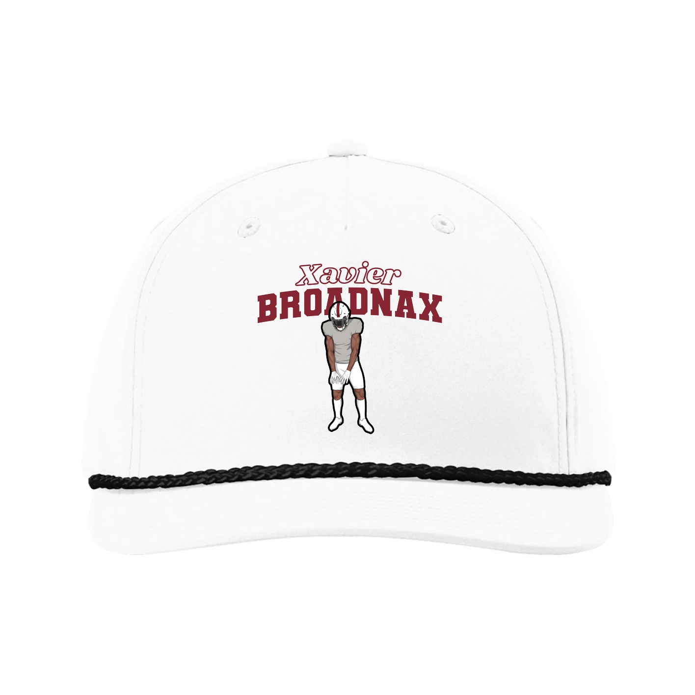 Five-Panel Classic Rope Cap — Name Arch in White