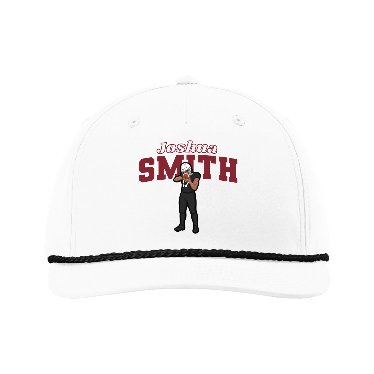 Five-Panel Classic Rope Cap — Name Arch in White