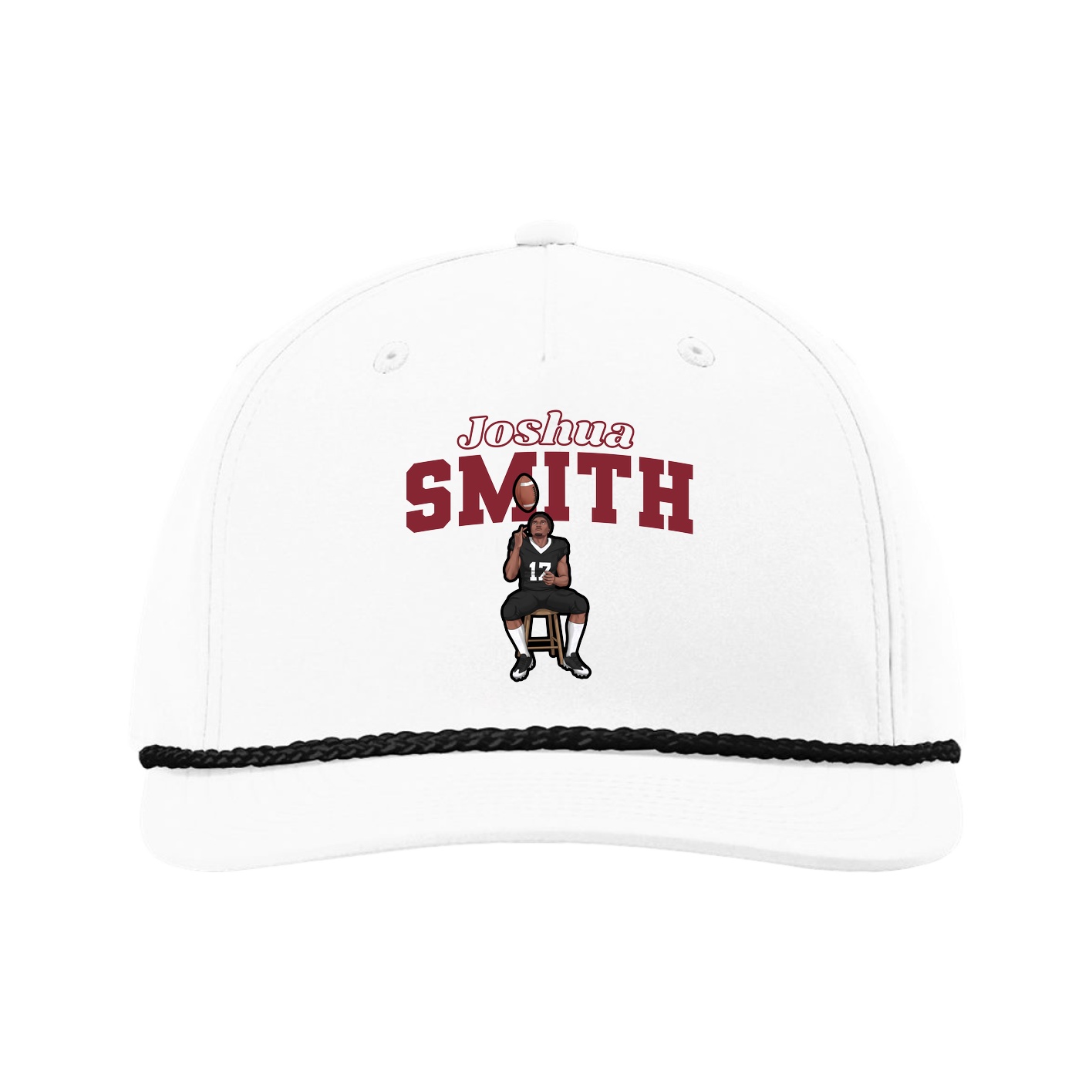 Five-Panel Classic Rope Cap — Name Arch in White
