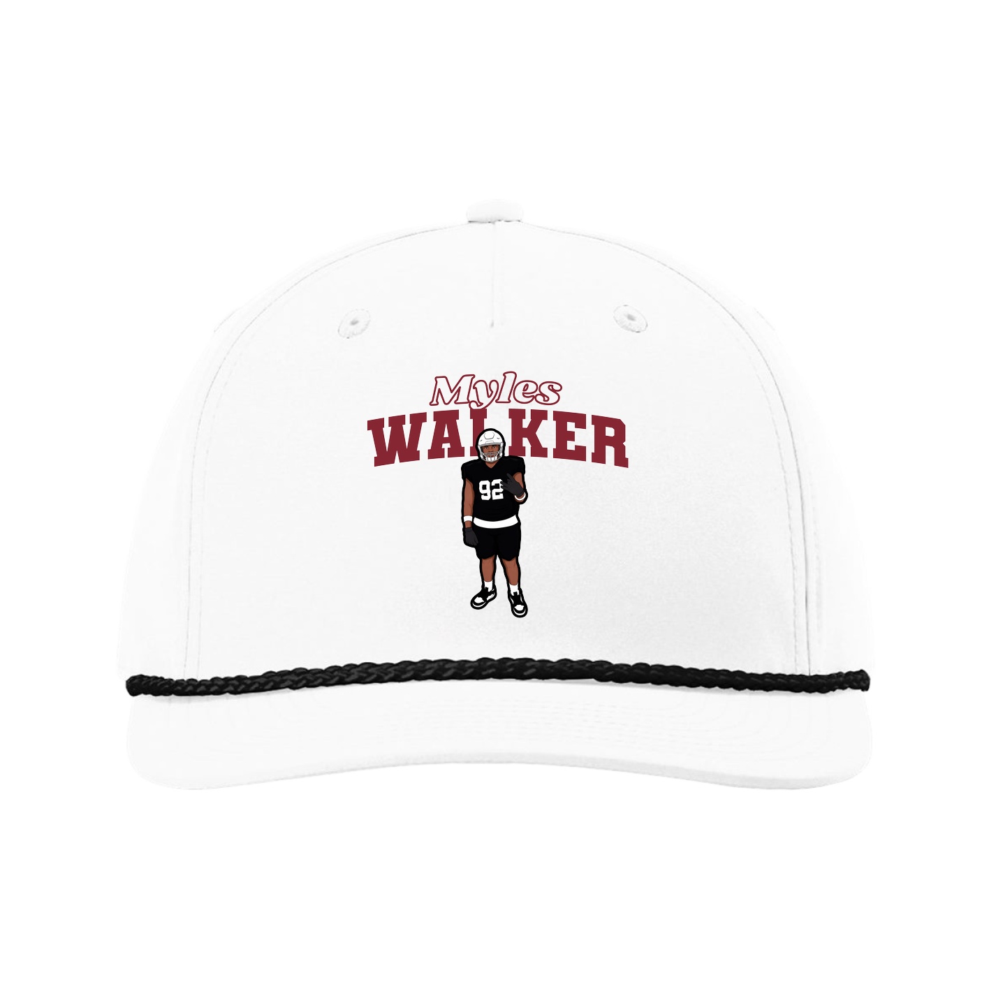 Five-Panel Classic Rope Cap — Name Arch in White