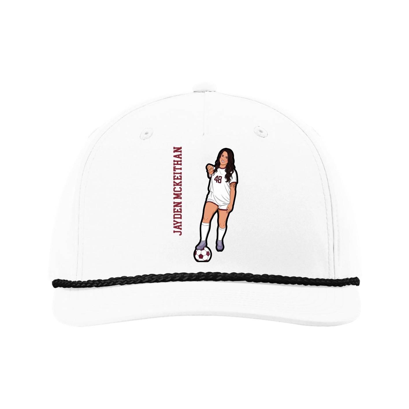Five-Panel Classic Rope Cap — Name Vertical in White