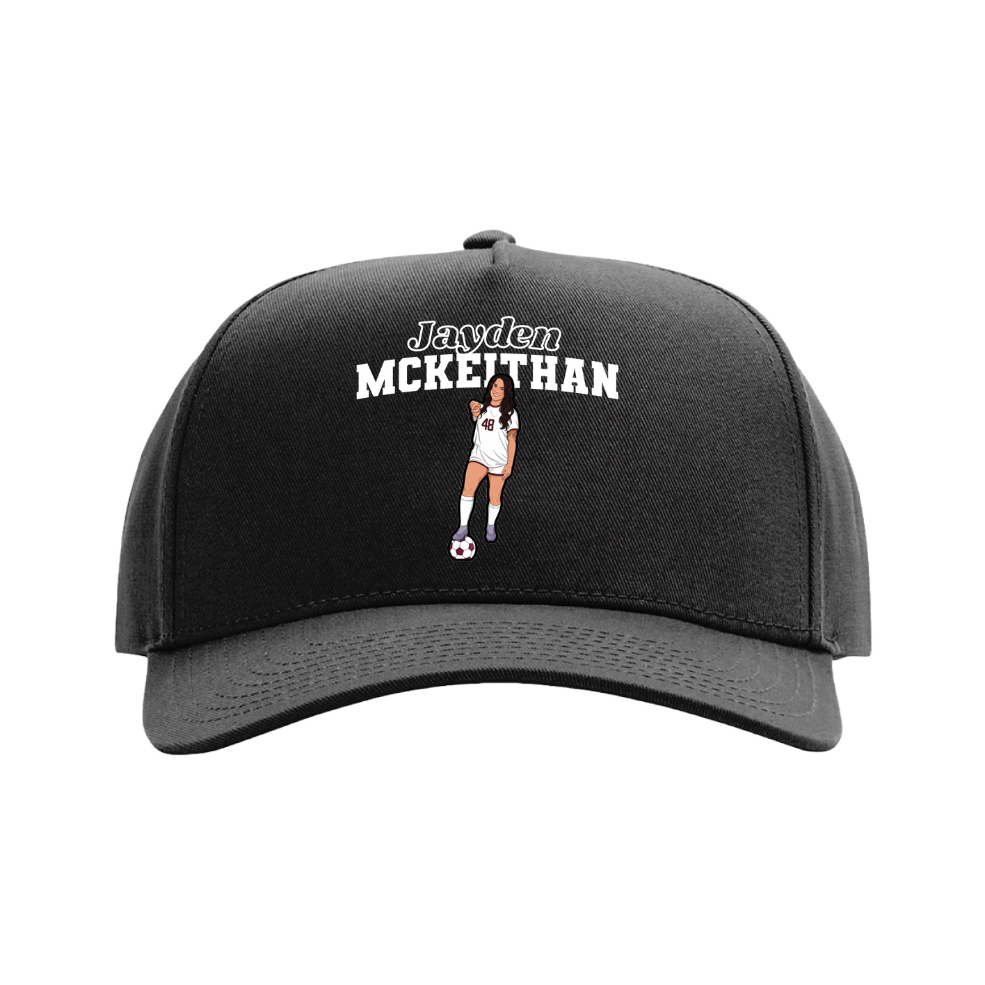 Full Fabric Five-Panel Champ Cap — Name Arch in Black