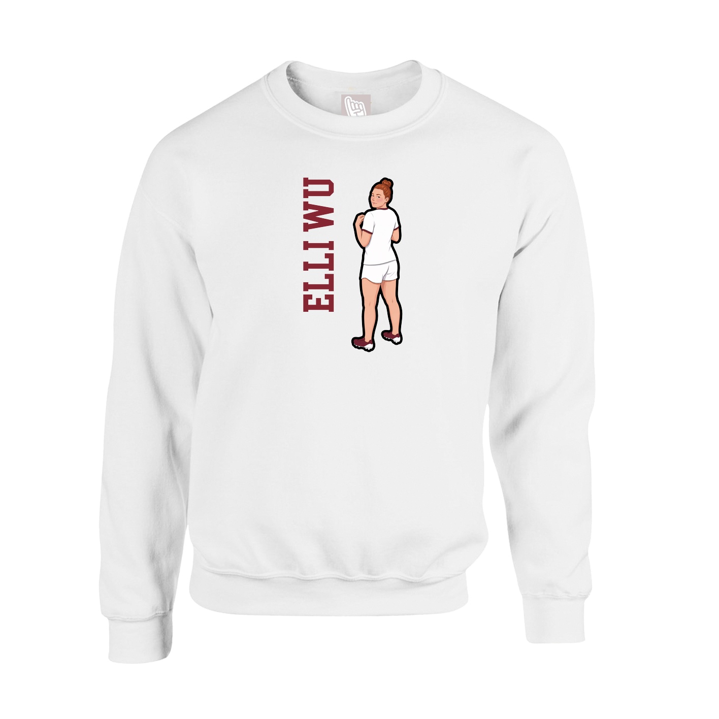 Fleece Crew — Name Vertical in White