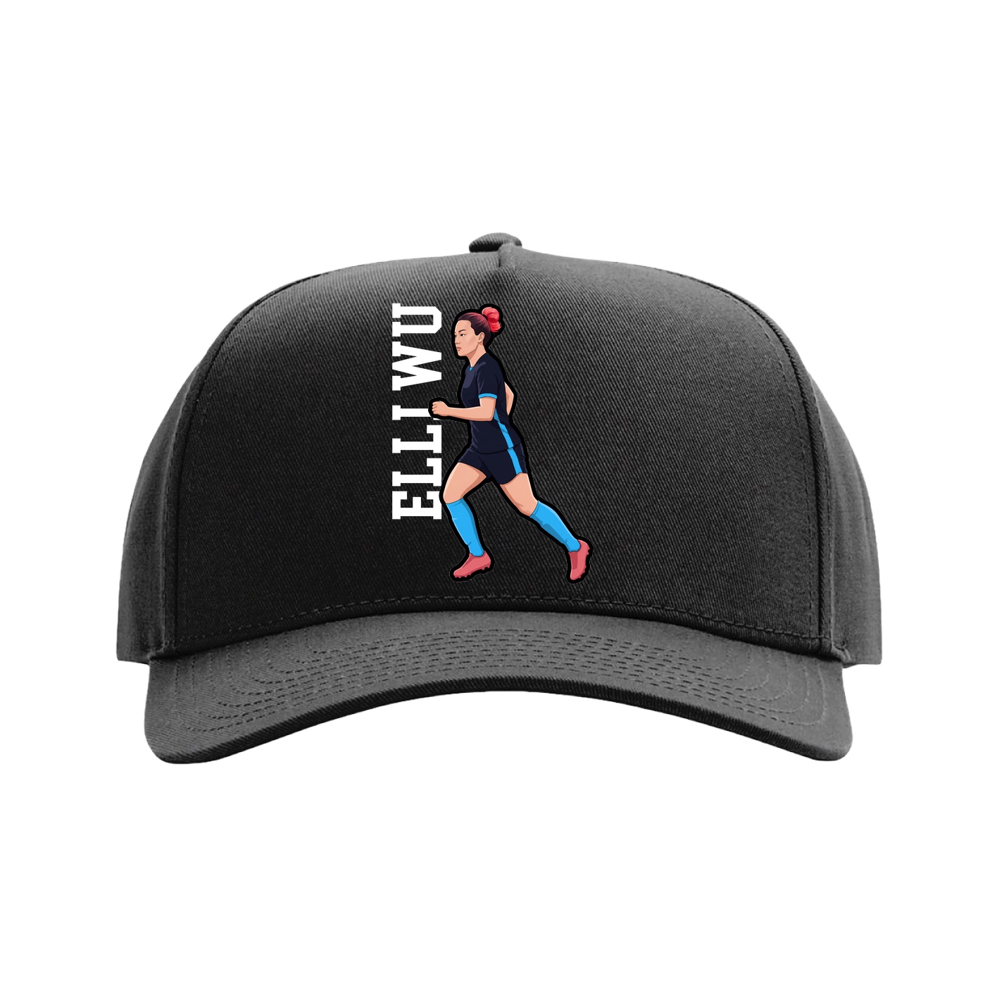 Full Fabric Five-Panel Champ Cap — Name Vertical in Black