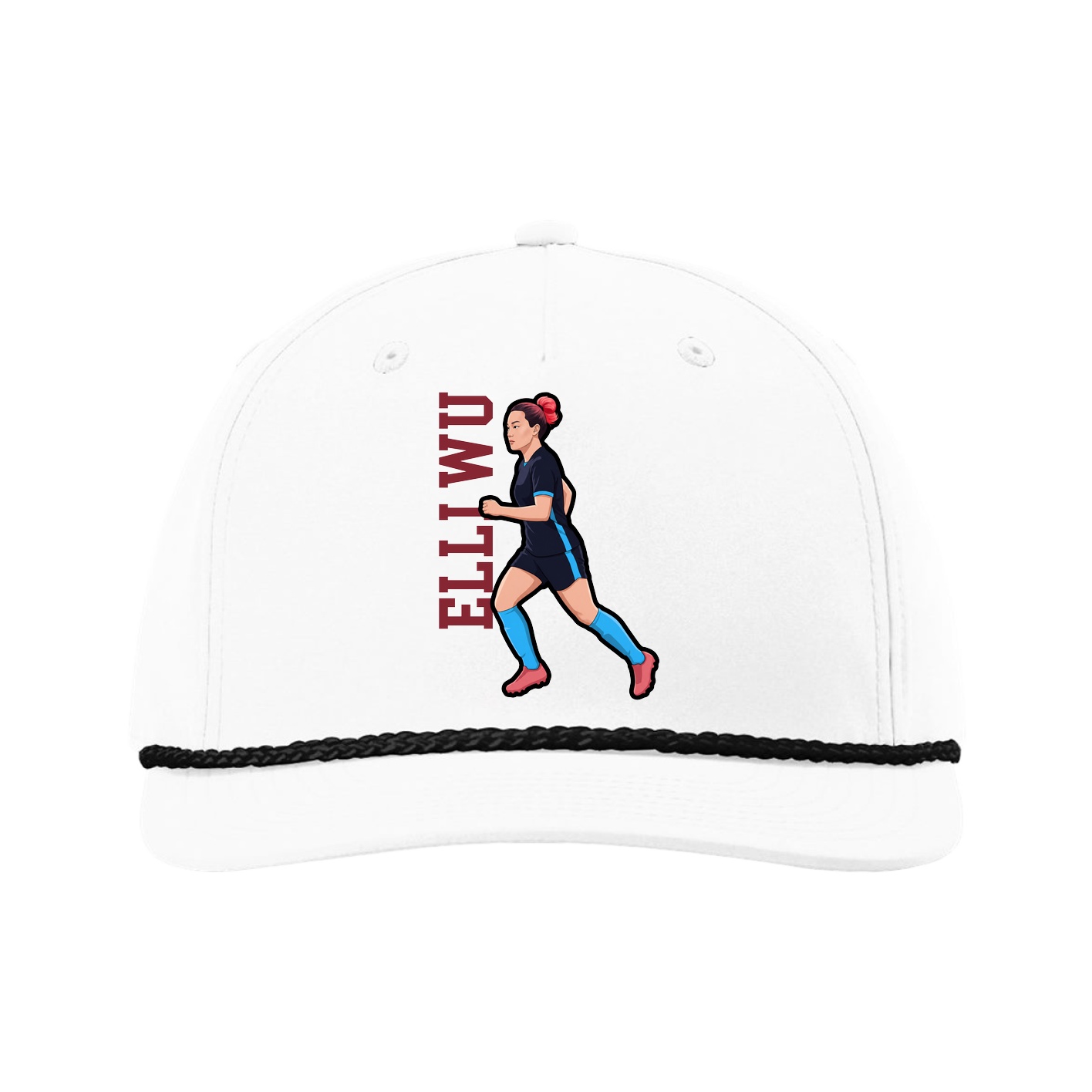 Five-Panel Classic Rope Cap — Name Vertical in White