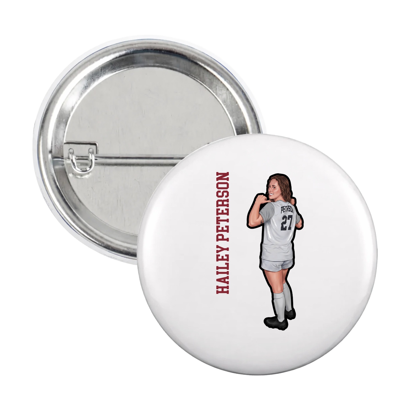 Game Day Button — Name Vertical in White