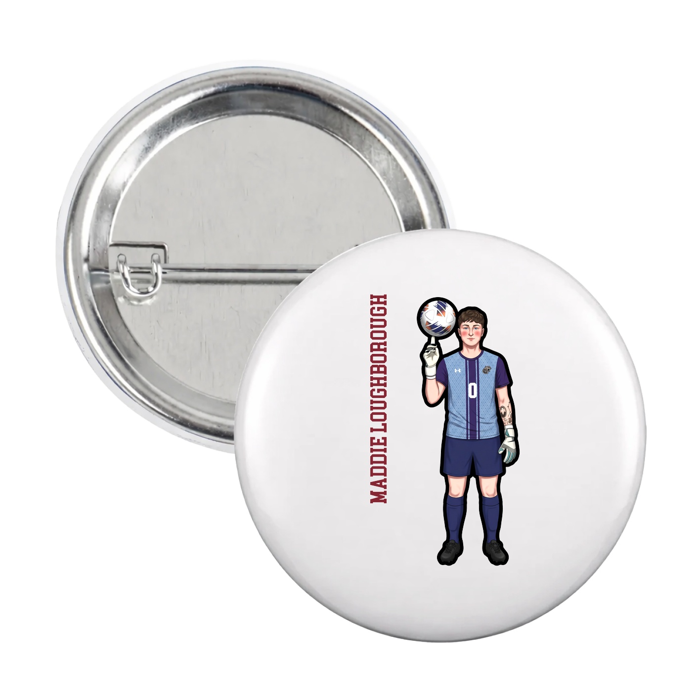 Game Day Button — Name Vertical in White