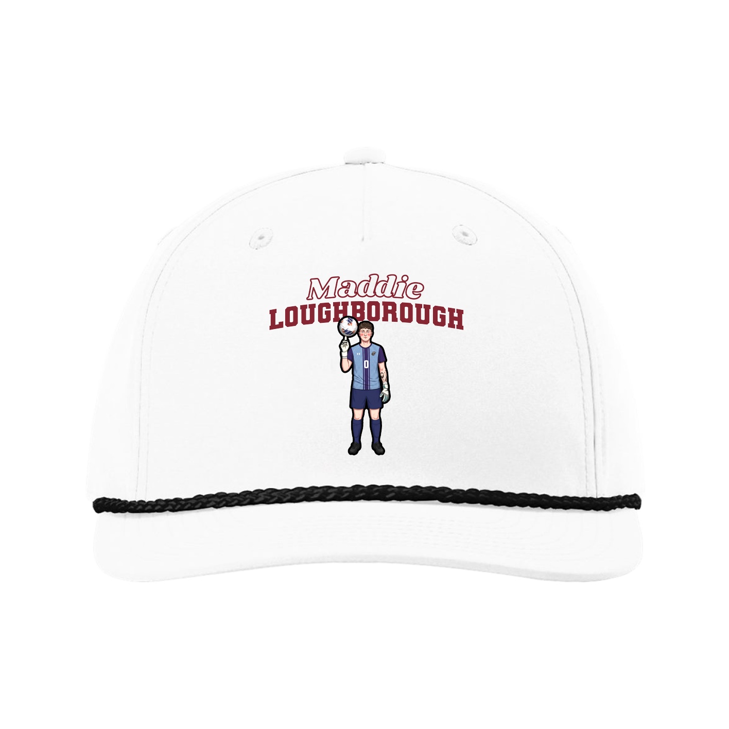 Five-Panel Classic Rope Cap — Name Arch in White