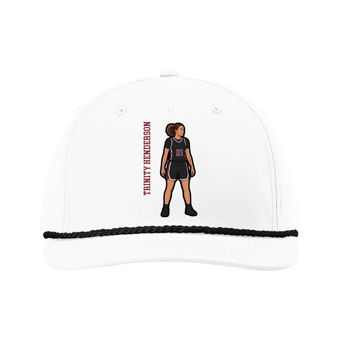 Five-Panel Classic Rope Cap — Name Vertical in White