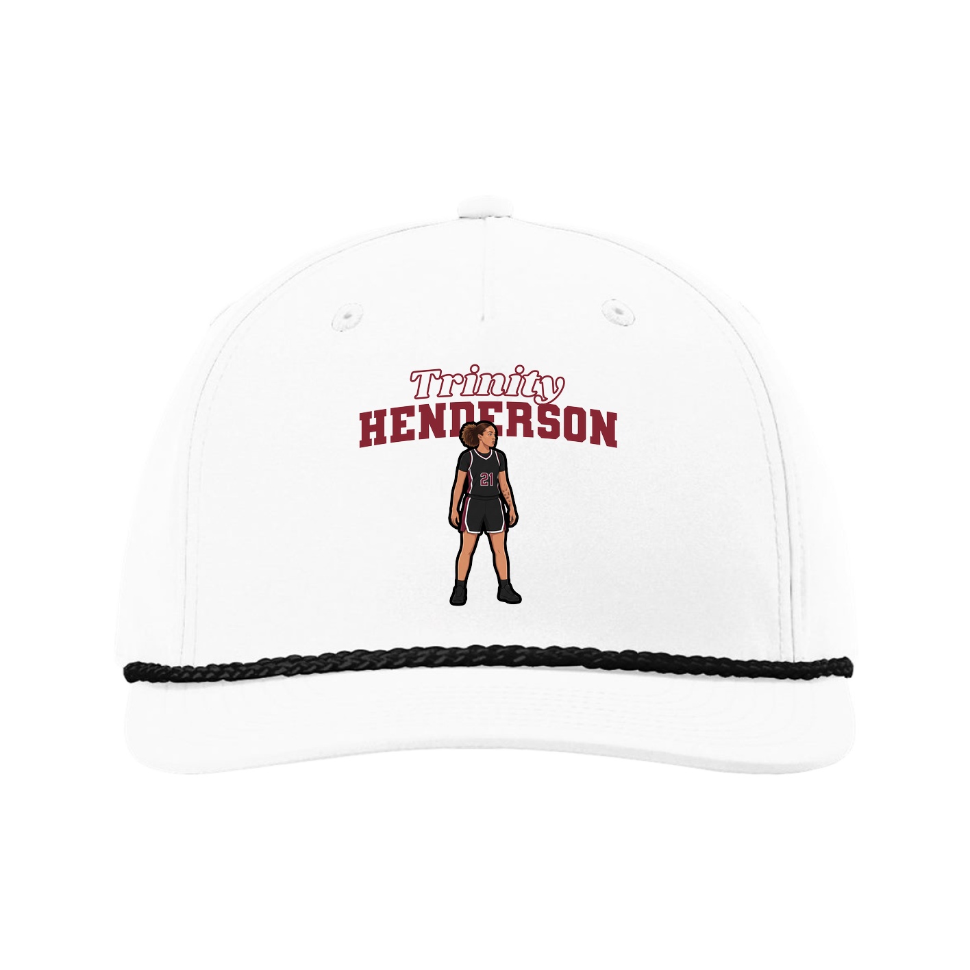 Five-Panel Classic Rope Cap — Name Arch in White
