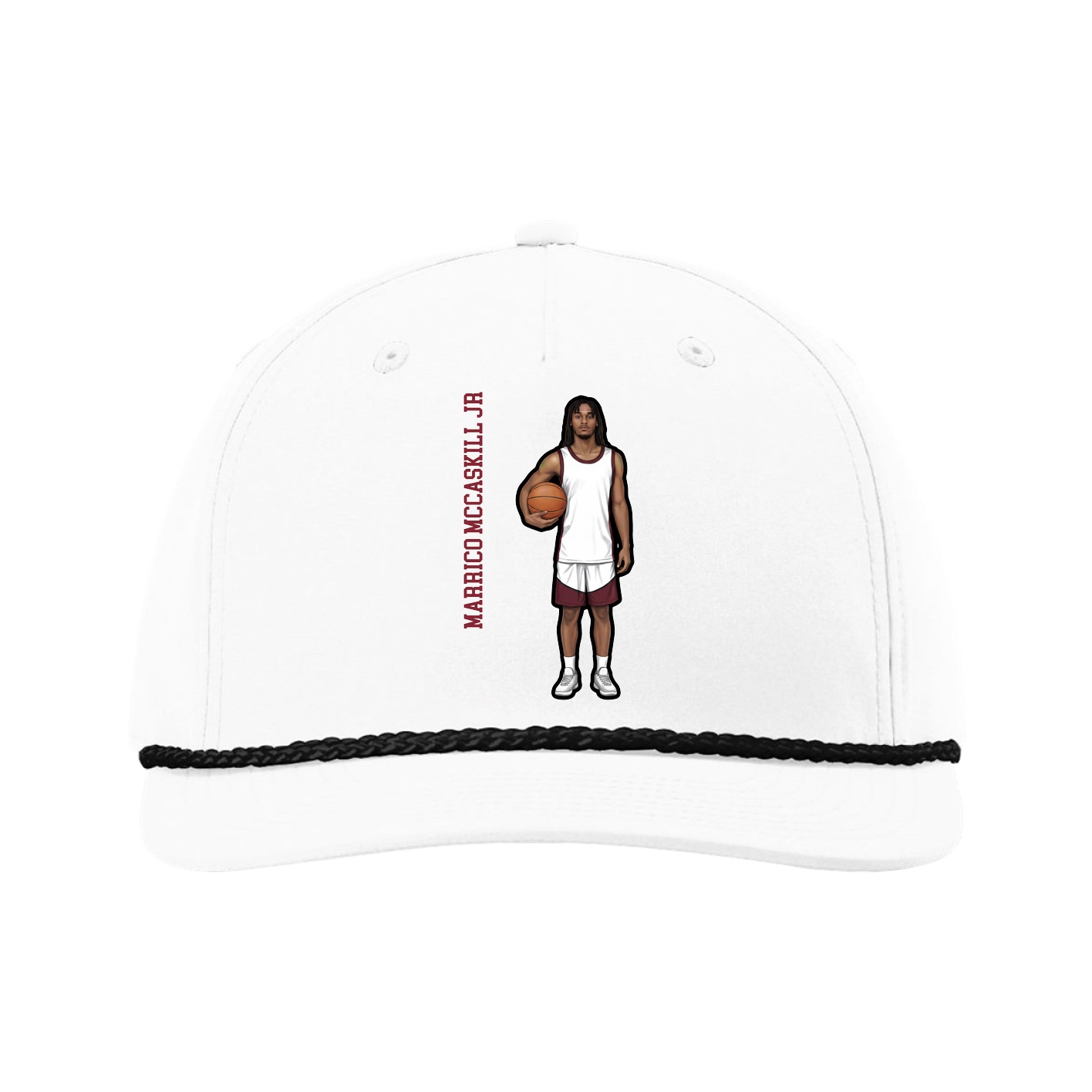 Five-Panel Classic Rope Cap — Name Vertical in White