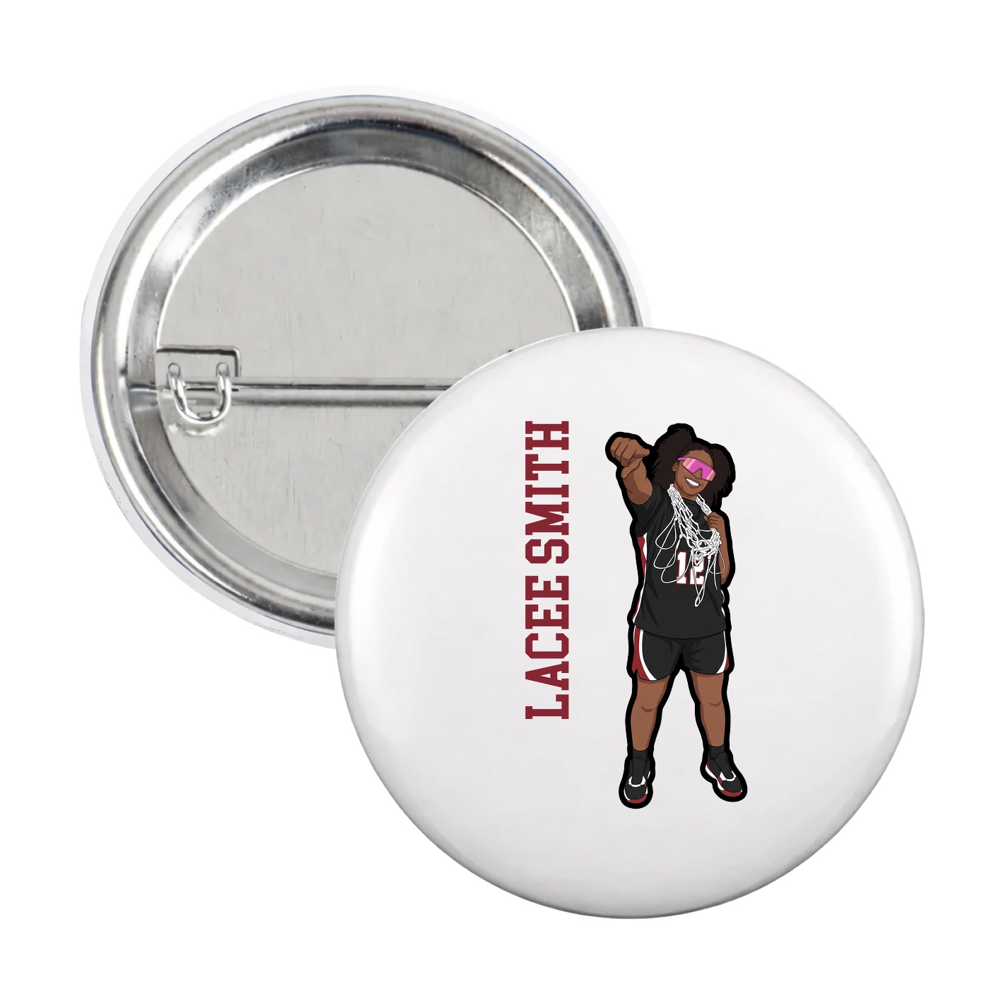 Game Day Button — Name Vertical in White