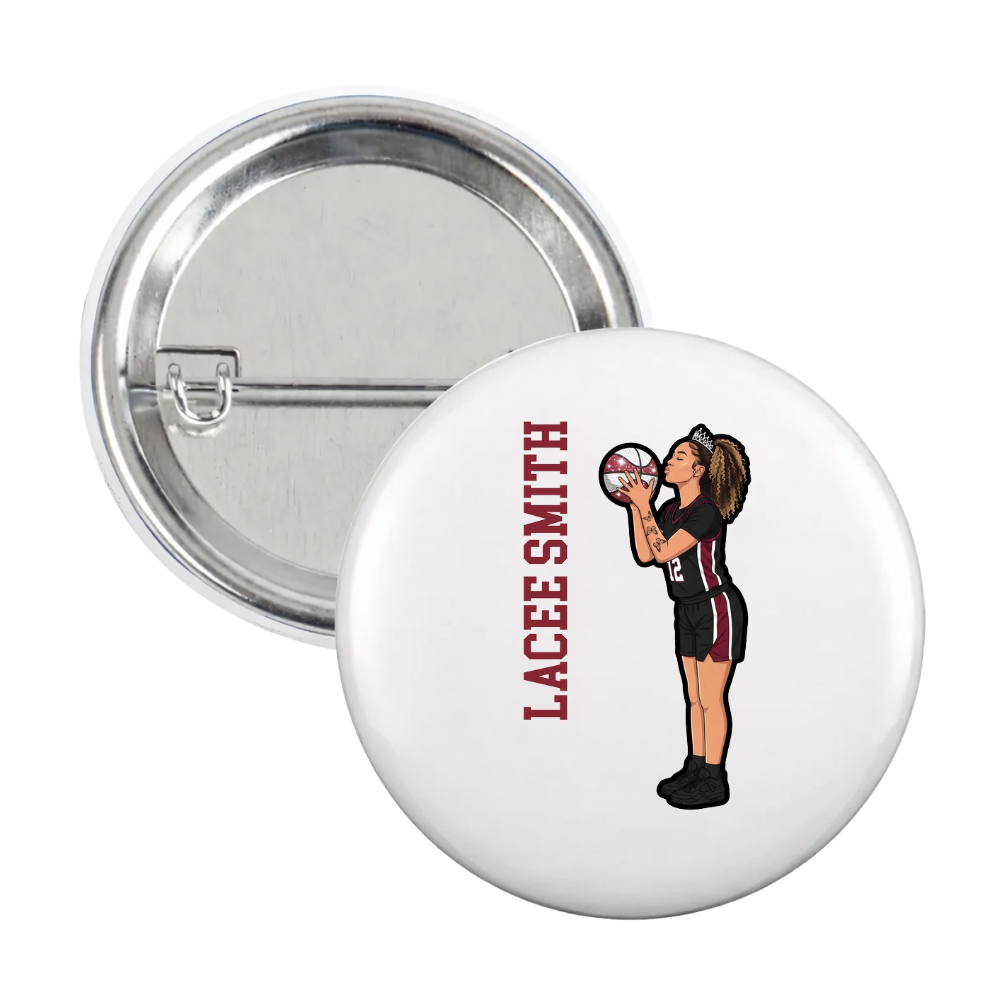 Game Day Button — Name Vertical in White