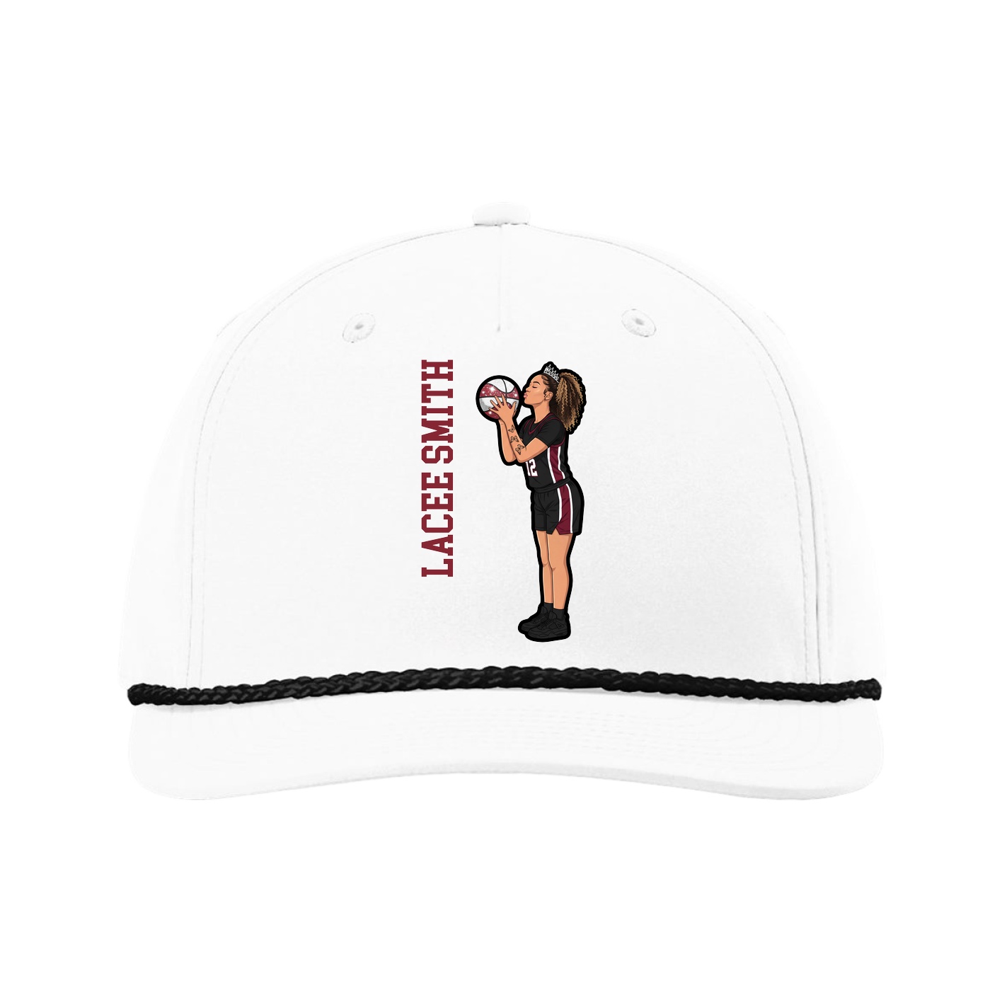 Five-Panel Classic Rope Cap — Name Vertical in White