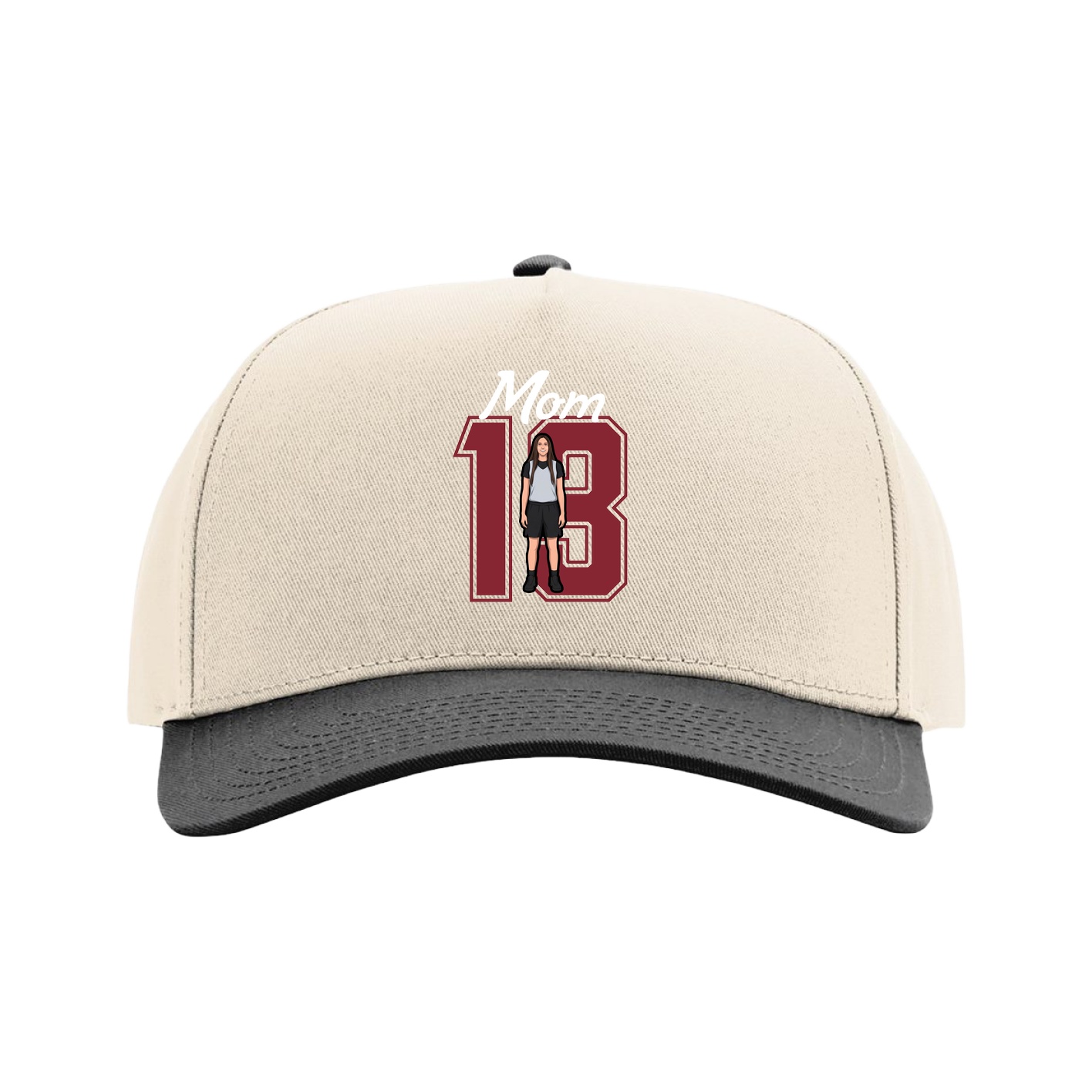 Full Fabric Five-Panel Champ Cap — Mothers Day Shirsey in Cream/Black