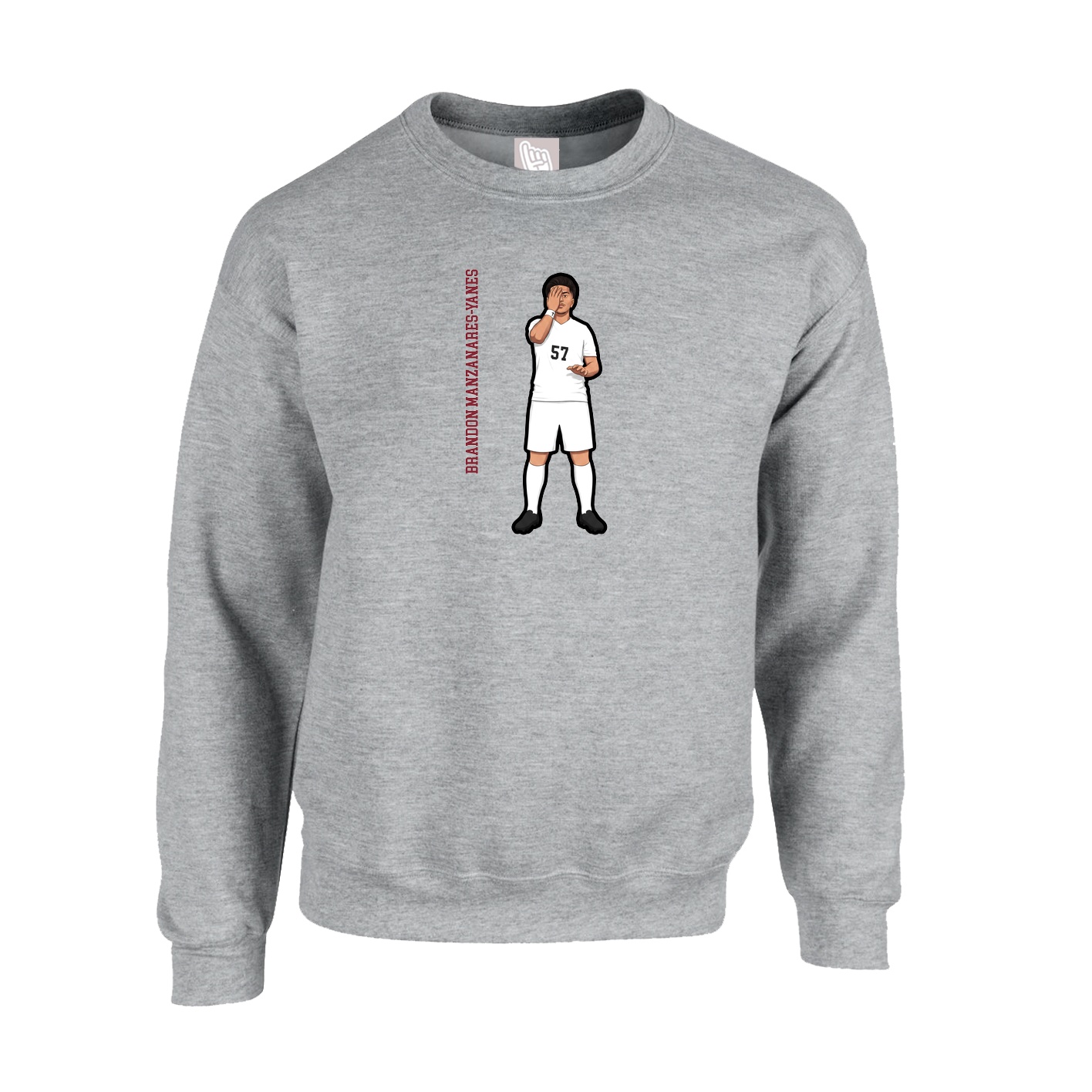 Fleece Crew — Name Vertical in Grey