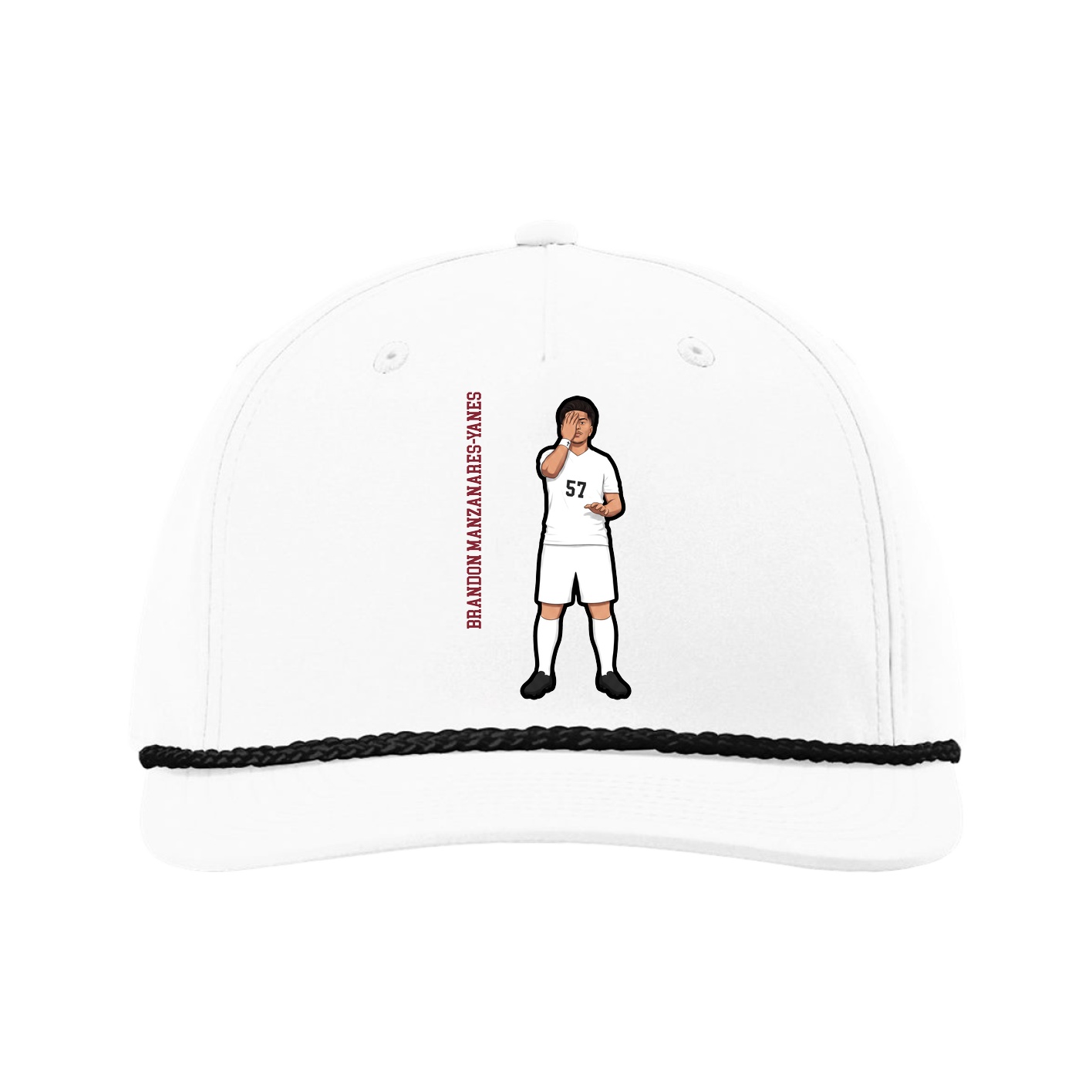 Five-Panel Classic Rope Cap — Name Vertical in White