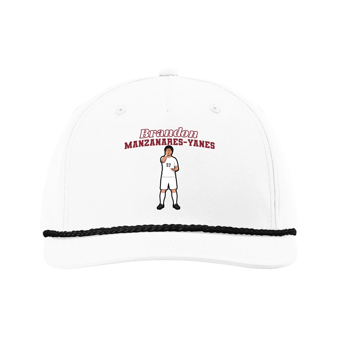 Five-Panel Classic Rope Cap — Name Arch in White