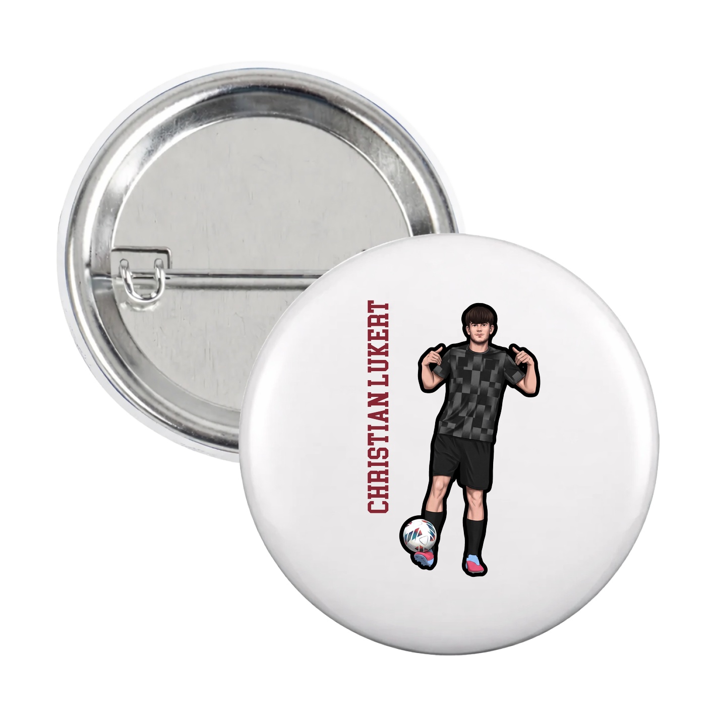 Game Day Button — Name Vertical in White