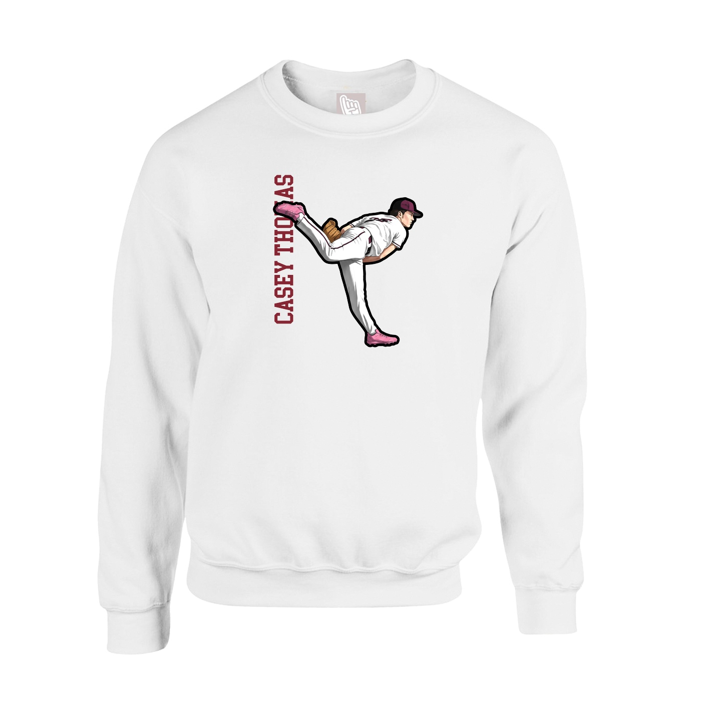 Fleece Crew — Name Vertical in White