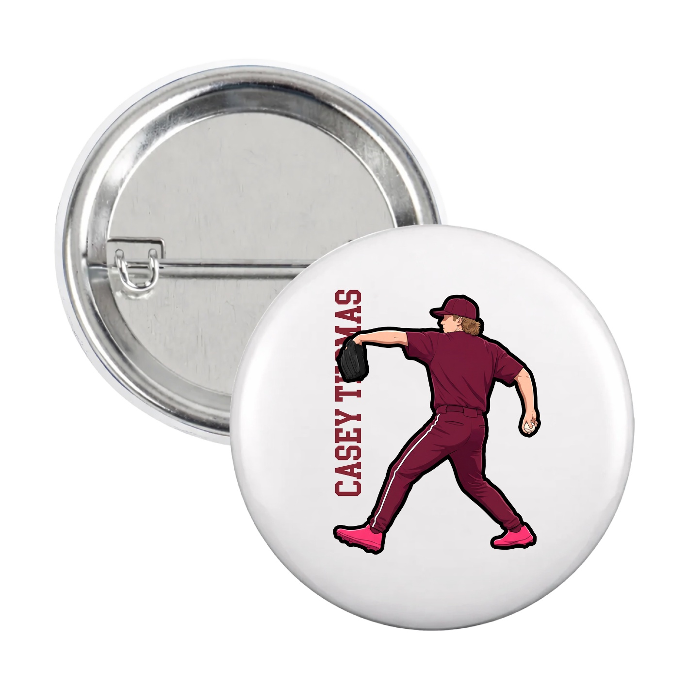 Game Day Button — Name Vertical in White