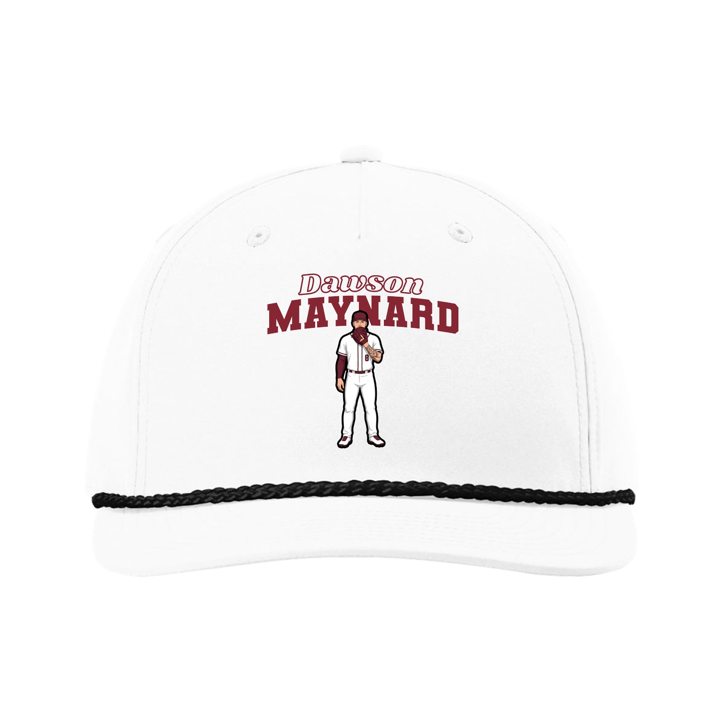 Five-Panel Classic Rope Cap — Name Arch in White